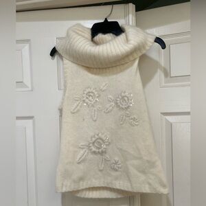 VNTG Cache Wool Angora Rabbit Sequins Turtle Neck Cream Sweater Y2K Sleeveless L